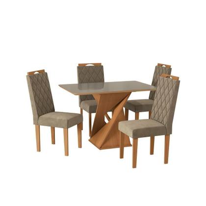 Imagem de Conjunto Sala De Jantar Luna Kappesberg 4 Cadeiras Veludo Bege