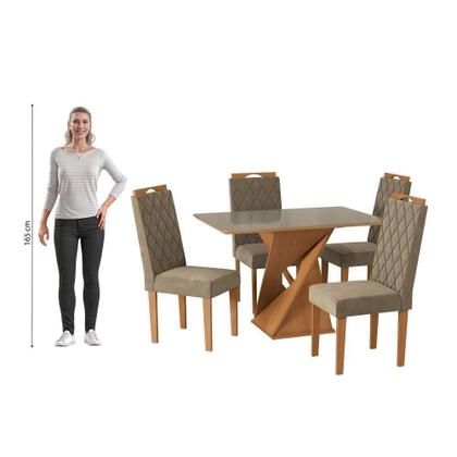 Imagem de Conjunto Sala De Jantar Luna Kappesberg 4 Cadeiras Veludo Bege