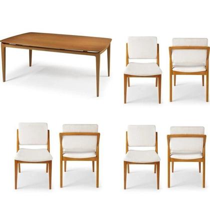 Imagem de Conjunto Sala de Jantar Madeira Maciça - Mesa 1,80 Laminada 6 Cadeiras Assento e Encosto Estofado