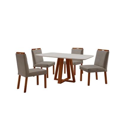 Conjunto Sala de Jantar Madeira Maciça Mesa Floripa 120x80cm Tampo de Vidro Retângular Off White com 4 Cadeiras Pérola - Móveis Minas Imagem de Conjunto Sala de Jantar Madeira Maciça Mesa Floripa 120x80cm Tampo de Vidro Retângular Off White com 4 Cadeiras Pérola