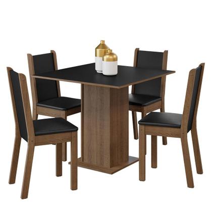 Imagem de Conjunto Sala de Jantar Madesa Alana Mesa Tampo de Madeira com 4 Cadeiras - Rustic/Preto