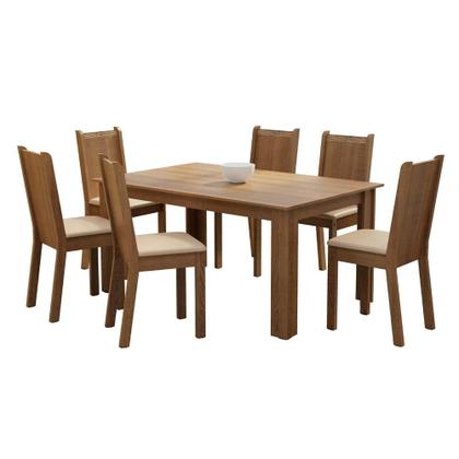Conjunto Sala de Jantar Madesa Analu Mesa Tampo de Madeira com 6 Cadeiras Imagem de Conjunto Sala de Jantar Madesa Analu Mesa Tampo de Madeira com 6 Cadeiras