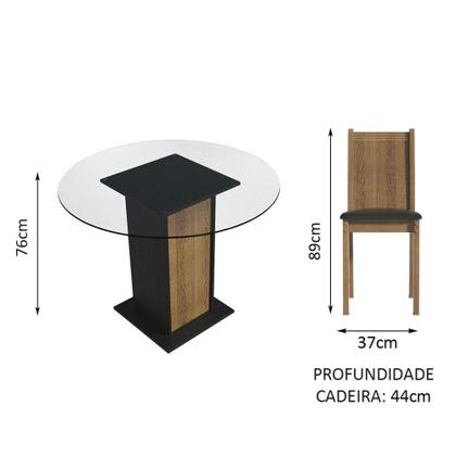Imagem de Conjunto Sala de Jantar Madesa Débora Mesa Tampo de Vidro Redondo 4 Cadeiras - Preto/Rustic