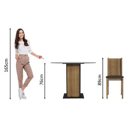 Imagem de Conjunto Sala de Jantar Madesa Débora Mesa Tampo de Vidro Redondo 4 Cadeiras - Preto/Rustic