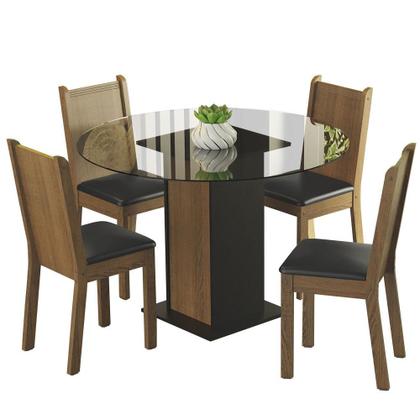 Imagem de Conjunto Sala de Jantar Madesa Débora Mesa Tampo de Vidro Redondo 4 Cadeiras - Preto/Rustic