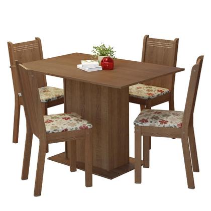 Conjunto Sala de Jantar Madesa Luana Mesa Tampo de Madeira com 4 Cadeiras - Rustic/Floral Hibiscos Imagem de Conjunto Sala de Jantar Madesa Luana Mesa Tampo de Madeira com 4 Cadeiras - Rustic/Floral Hibiscos