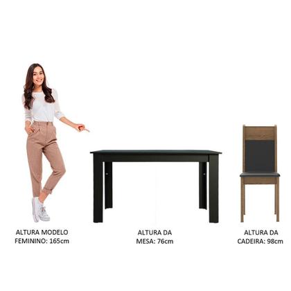 Imagem de Conjunto Sala de Jantar Madesa Medelin Mesa Tampo de Madeira com 6 Cadeiras - Preto/Rustic/SintPreto