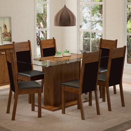 Imagem de Conjunto Sala de Jantar Madesa - Mesa Tampo Vidro 6 Cadeiras