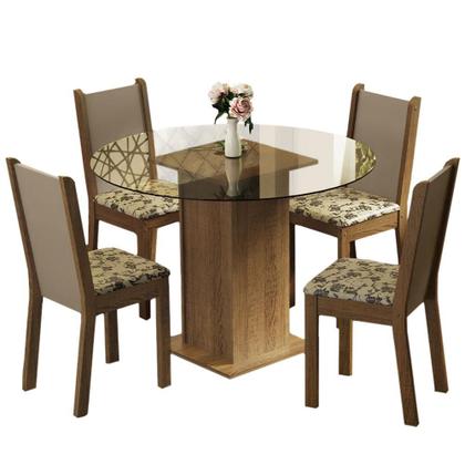 Imagem de Conjunto Sala de Jantar Madesa Nanda Mesa Tampo Vidro Redondo 4 Cadeiras - Rustic/Crema/Bege