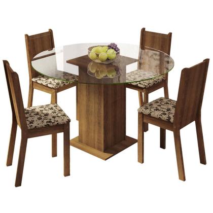 Imagem de Conjunto Sala de Jantar Madesa Paula Mesa Tampo de Vidro Redondo 4 Cadeiras - Rustic/Bege Marrom