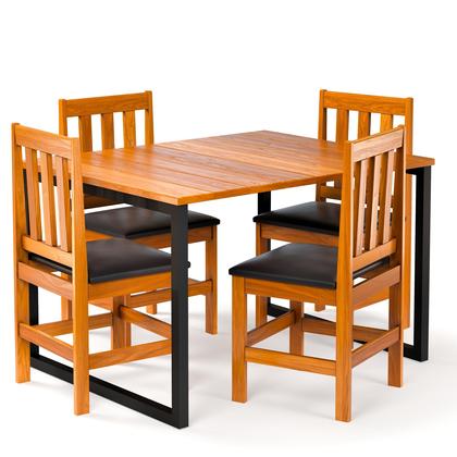 Imagem de Conjunto Sala De Jantar Mesa 120 Industrial Tampo Em Madeira Com 4 Cadeiras