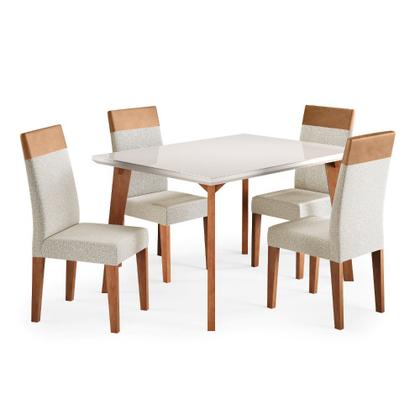 Imagem de Conjunto Sala de Jantar Mesa 120cm Tampo de Vidro Dubai 4 Cadeiras Paris Madetal