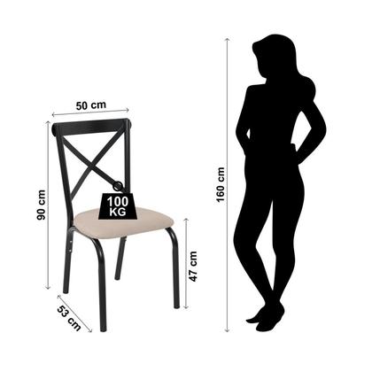 Imagem de Conjunto Sala de Jantar Mesa 120cm X 77cm Tampo Vidro com 4 Cadeiras Karina Preto Fosco / Bege