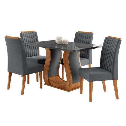 Imagem de Conjunto Sala de Jantar Mesa 120x80cm Tampo com Vidro 4 Cadeiras Inspirare Yescasa Cinza/Mel