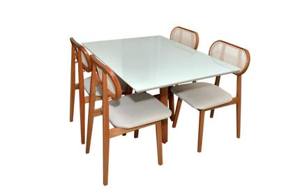 Imagem de Conjunto Sala de Jantar Mesa 1,20x90 Tampo de Vidro 4 Cadeiras Júlia Jequitibá Móveis