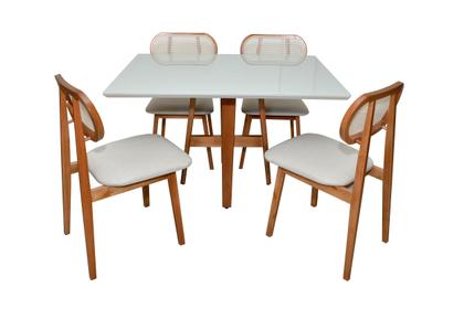 Imagem de Conjunto Sala de Jantar Mesa 1,20x90 Tampo de Vidro 4 Cadeiras Júlia Jequitibá Móveis