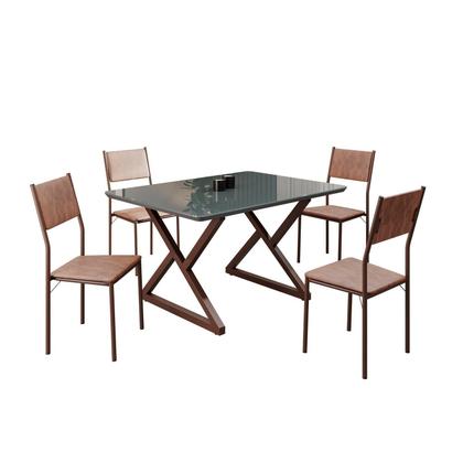 Imagem de Conjunto Sala de Jantar Mesa 120x90cm Base Império Tampo Mdf Laca com Vidro Florença