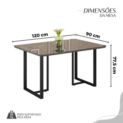 Imagem de Conjunto Sala de Jantar Mesa 120x90cm Base Lunna Tampo Mdf com Vidro Malibu