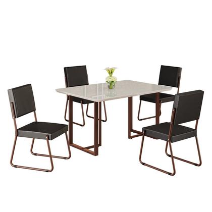 Imagem de Conjunto Sala de Jantar Mesa 120x90cm Base Lunna Tampo Mdf Laca com Vidro Napoli