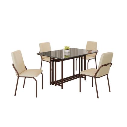 Imagem de Conjunto Sala de Jantar Mesa 120x90cm Base Pérola Tampo Mdf com Vidro Malibu