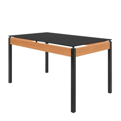 Imagem de Conjunto Sala de Jantar Mesa 140cm X 77cm Tampo Vidro com 6 Cadeiras Karina Preto fosco / Caramelo