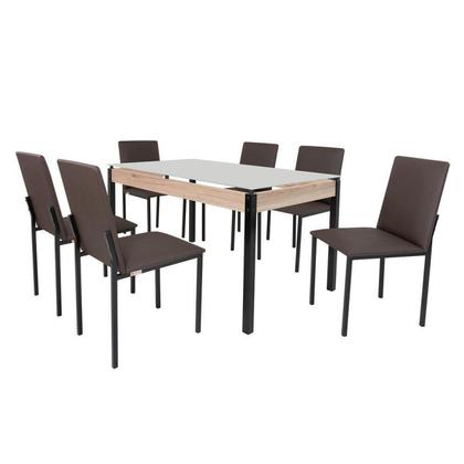 Imagem de Conjunto Sala de Jantar Mesa 140x80cm Tampo Vidro com 6 Cadeiras Dubai Ciplafe