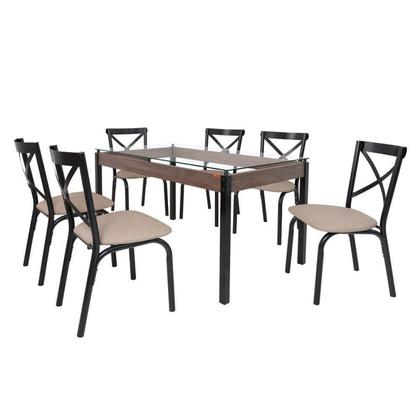 Imagem de Conjunto Sala de Jantar Mesa 140x80cm Tampo Vidro com 6 Cadeiras Karina