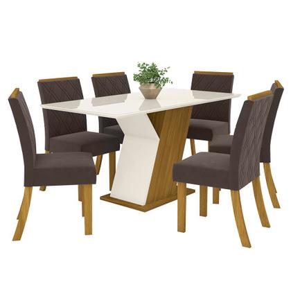 Imagem de Conjunto Sala de Jantar Mesa 160 Cm Tampo MDF com Vidro 6 Cadeiras Lupita Casa 812