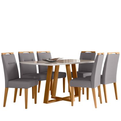 Imagem de Conjunto Sala de Jantar Mesa 1,60m com 6 Cadeiras Lectus Ypê/Off White/Ja02 - New Ceval