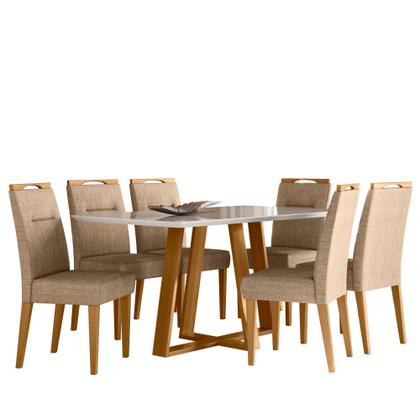 Imagem de Conjunto Sala de Jantar Mesa 1,60m com 6 Cadeiras Lectus Ypê/Off White/Ln05 - New Ceval