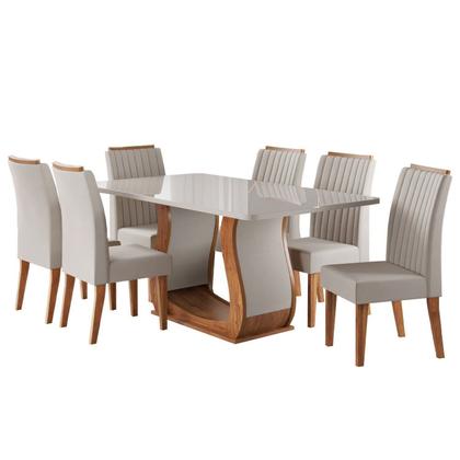 Imagem de Conjunto Sala de Jantar Mesa 160x80,8cm Tampo com Vidro 6 Cadeiras Inspirare Yescasa Bege/Mel