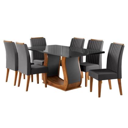 Imagem de Conjunto Sala de Jantar Mesa 160x80cm Tampo com Vidro 6 Cadeiras Inspirare
