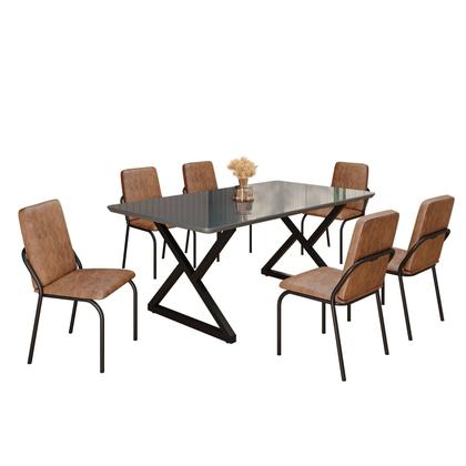 Imagem de Conjunto Sala de Jantar Mesa 160x90cm Base Império Tampo Mdf Laca com Vidro Malibu