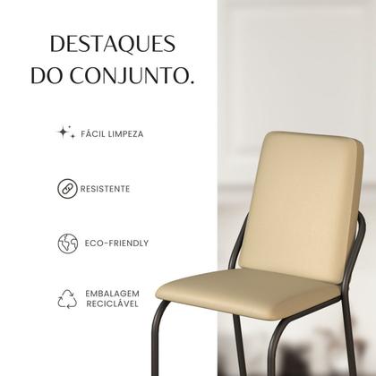 Imagem de Conjunto Sala de Jantar Mesa 160x90cm Base Império Tampo MDF Laca com Vidro Malibu Preto/Creme