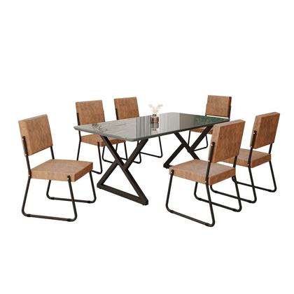 Imagem de Conjunto Sala de Jantar Mesa 160x90cm Base Império Tampo Mdf Laca com Vidro Napoli