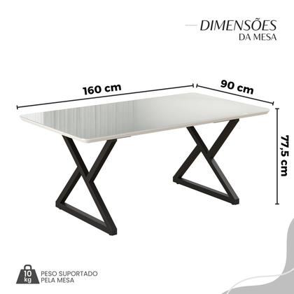 Imagem de Conjunto Sala de Jantar Mesa 160x90cm Base Império Tampo Mdf Laca com Vidro Napoli