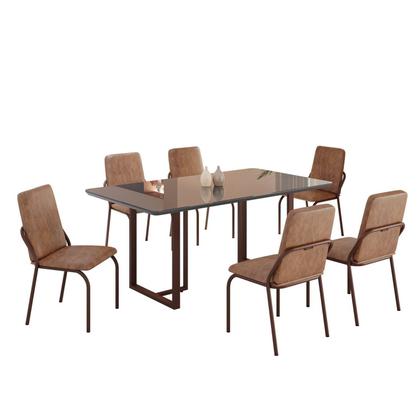 Imagem de Conjunto Sala de Jantar Mesa 160x90cm Base Lunna Tampo Mdf Laca com Vidro Malibu