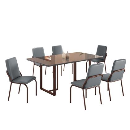 Imagem de Conjunto Sala de Jantar Mesa 160x90cm Base Lunna Tampo Mdf Laca com Vidro Malibu