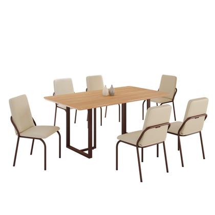 Imagem de Conjunto Sala de Jantar Mesa 160x90cm Base Lunna Tampo Mdf Malibu