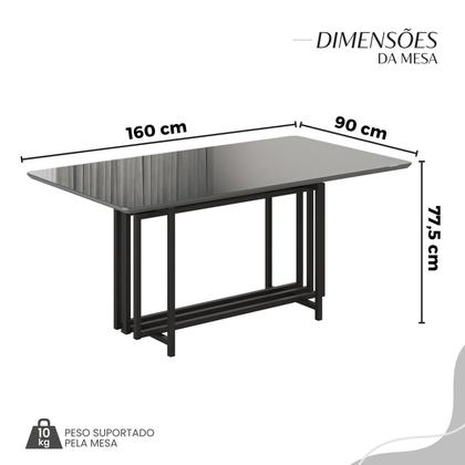 Imagem de Conjunto Sala de Jantar Mesa 160x90cm Base Pérola Tampo Mdf Laca com Vidro Florença