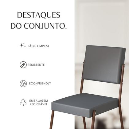 Imagem de Conjunto Sala de Jantar Mesa 160x90cm Base Pérola Tampo MDF Laca com Vidro Napoli Marrom/Grafite