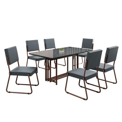 Imagem de Conjunto Sala de Jantar Mesa 160x90cm Base Pérola Tampo MDF Laca com Vidro Napoli Marrom/Grafite