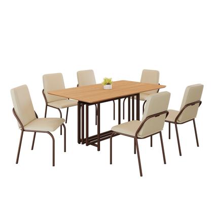 Imagem de Conjunto Sala de Jantar Mesa 160x90cm Base Pérola Tampo Mdf Malibu