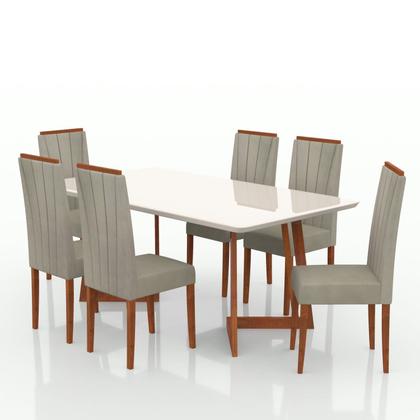 Imagem de Conjunto Sala De Jantar Mesa 160X90Cm Tampo Vidro/Mdf Com 6 Cadeiras Safira