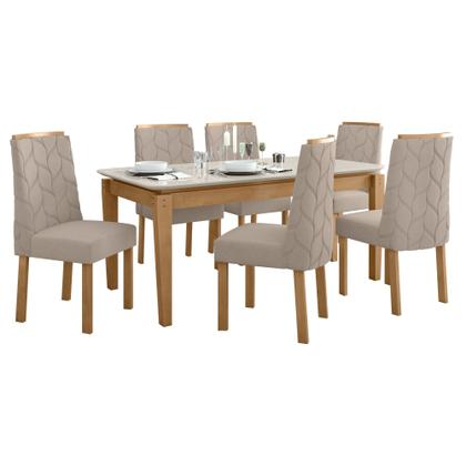 Imagem de Conjunto Sala de Jantar Mesa 180x90cm Tampo MDF/Vidro com 6 Cadeiras Astrid