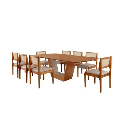 Imagem de Conjunto Sala de Jantar Mesa 220cm Madeira Maciça Cristal 8 Cadeiras Bari