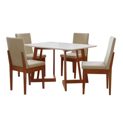 Imagem de Conjunto Sala de Jantar Mesa 4 Cadeiras Vidro Madeira Maciça MDF Califórnia Dakota Marrom