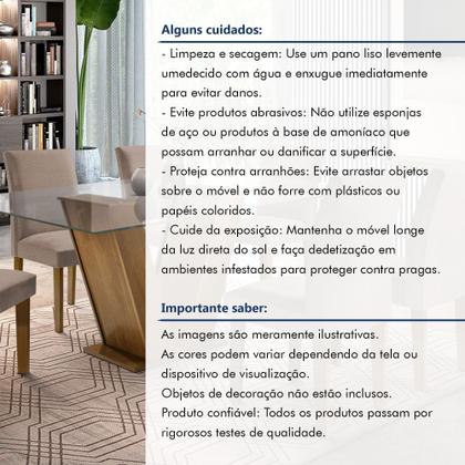 Imagem de Conjunto Sala de Jantar Mesa 6 Cadeiras Tampo de Vidro Classic Cinamomo/Off White/Bege Escuro