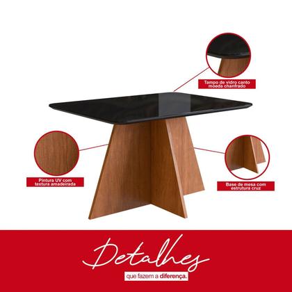 Imagem de Conjunto Sala de Jantar Mesa 90x120cm Tampo de Vidro com 4 Cadeiras Madeira Maciça