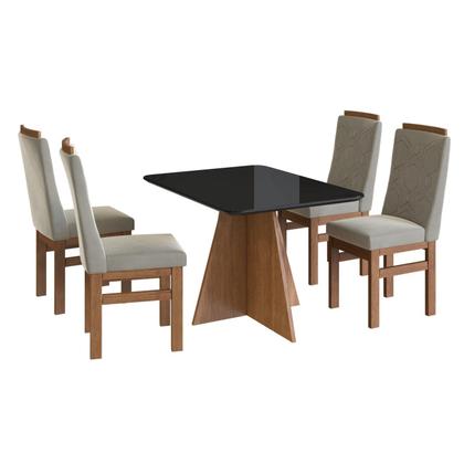Imagem de Conjunto Sala de Jantar Mesa 90x120cm Tampo de Vidro com 4 Cadeiras Madeira Maciça